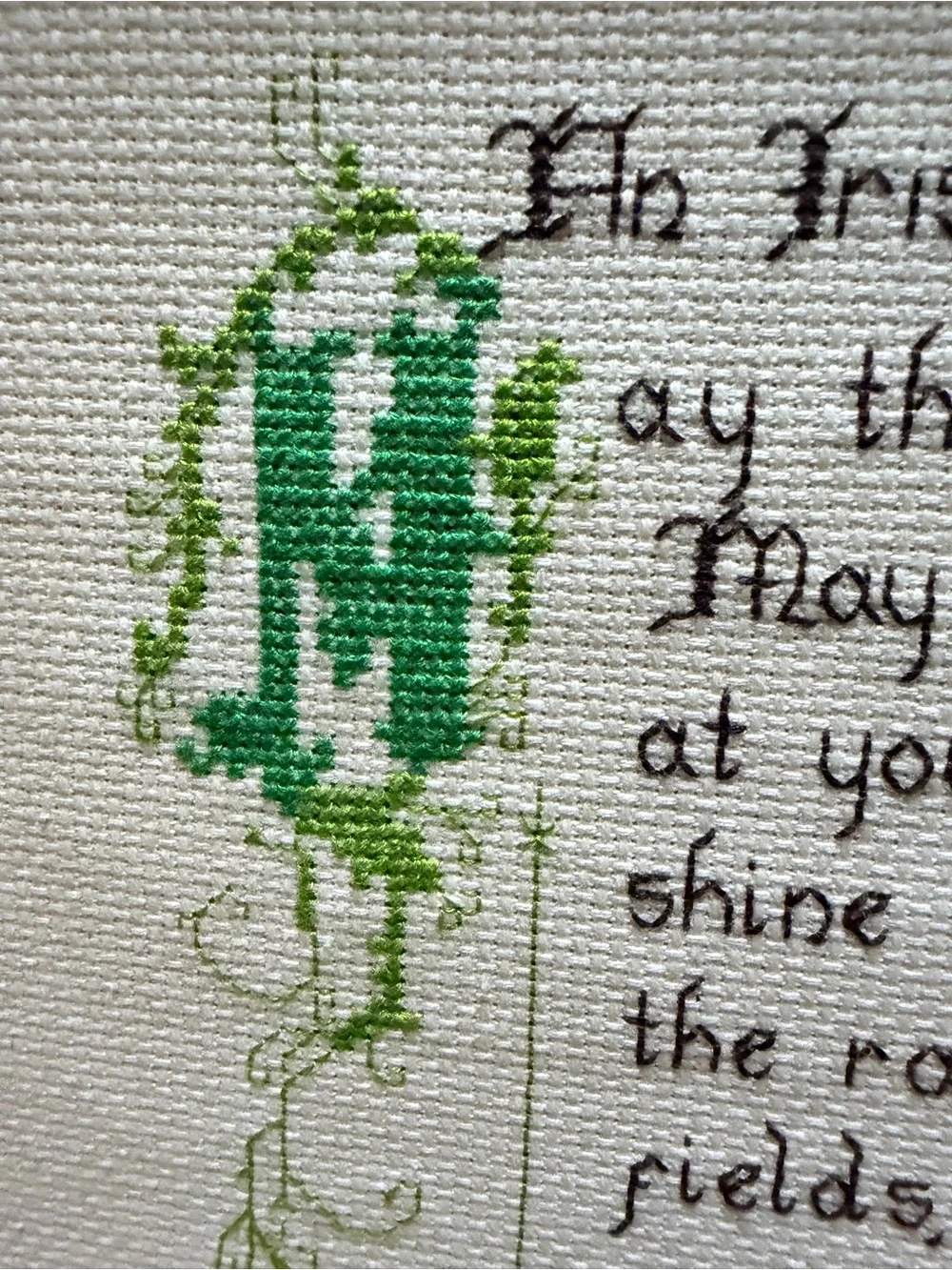 Hand-Embroidered Irish Blessing Cross Stitch Sampler in Rustic Wood Frame
